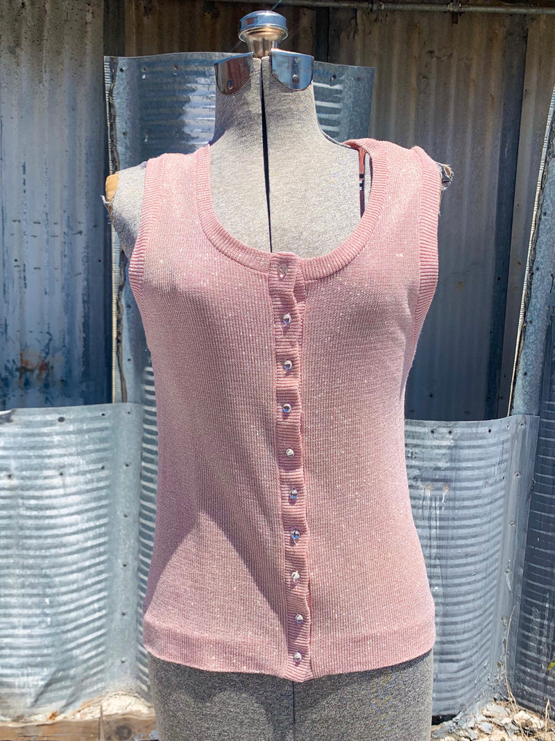 1960's Pink Lurex Tank with Clear Buttons