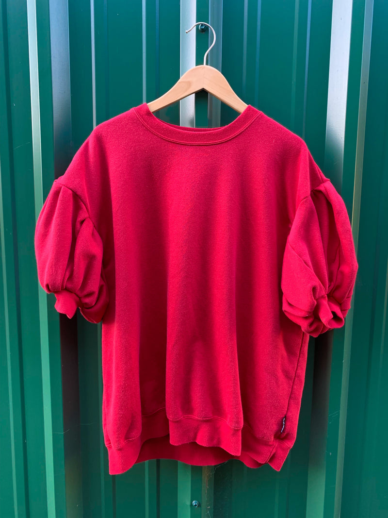 Upcycled Red Puff Sleeve Sweatshirt
