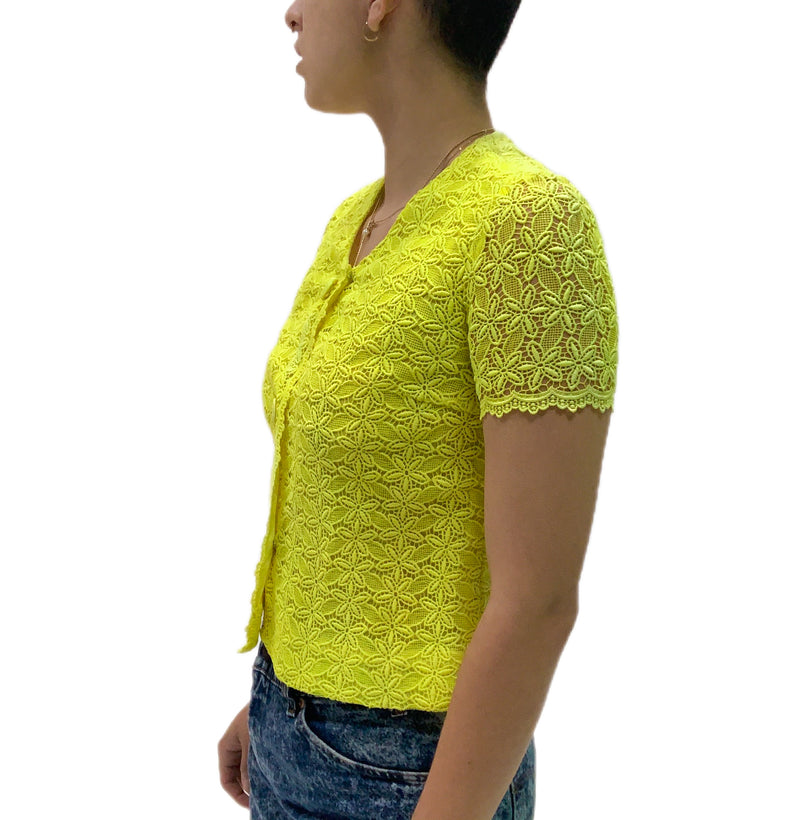 1960's Neon Yellow Lace Top