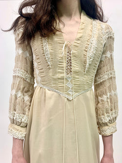 1970s Handmade Creme Prairie Dress