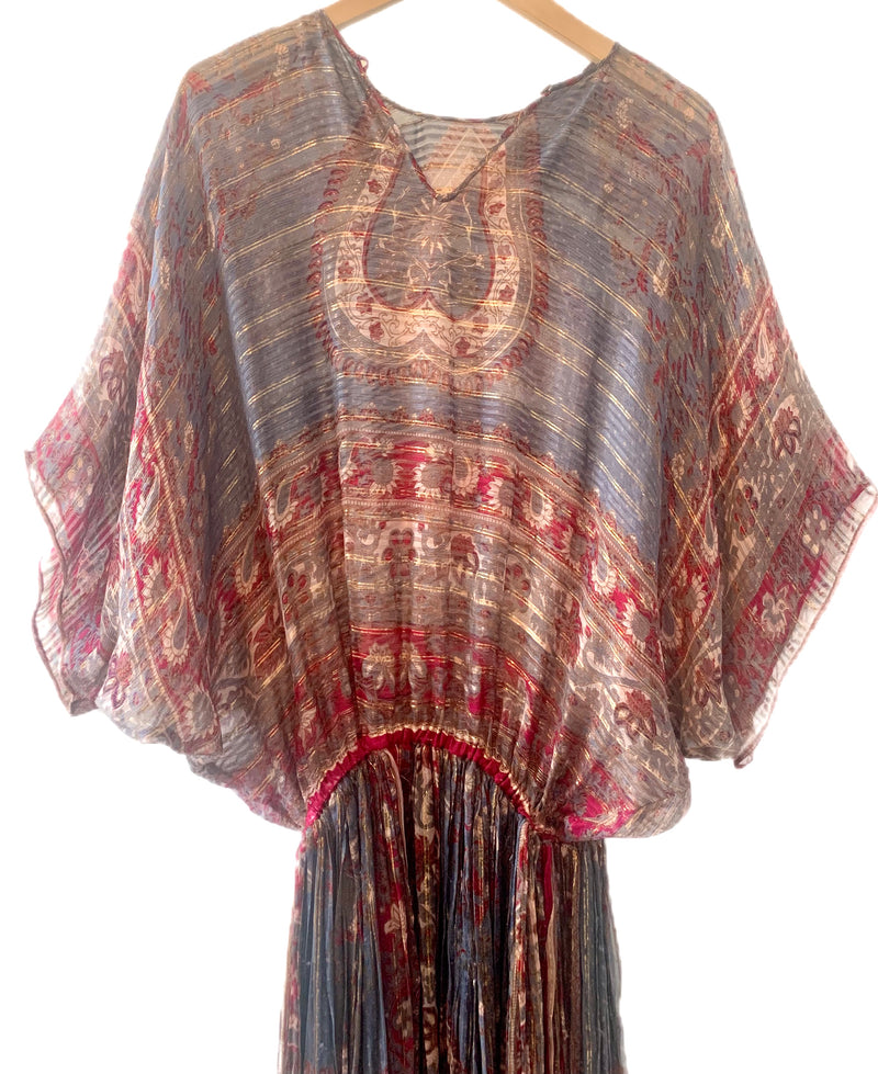 1970s Sheer Silk Dress with Gold Threads