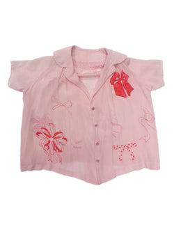 Hand-Inked 1930s Sheer Pink Bow Blouse