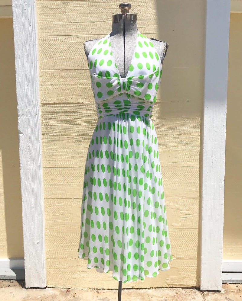 1950's White and Green Polka Dot Chiffon Dress