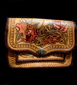 1970s Tooled Purse with Red flowers
