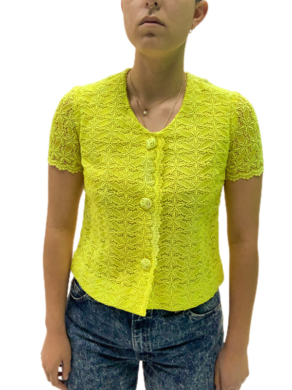 1960's Neon Yellow Lace Top