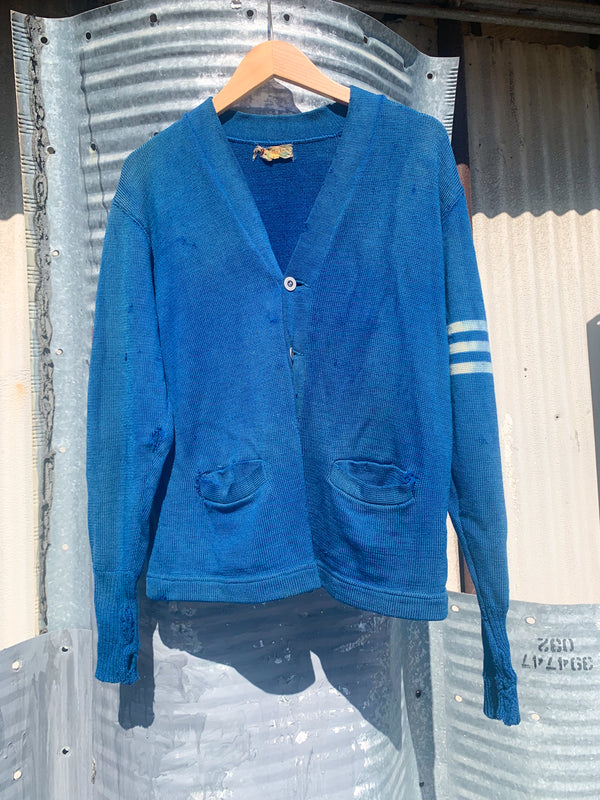 1940s Distressed Wool Varsity Cardigan
