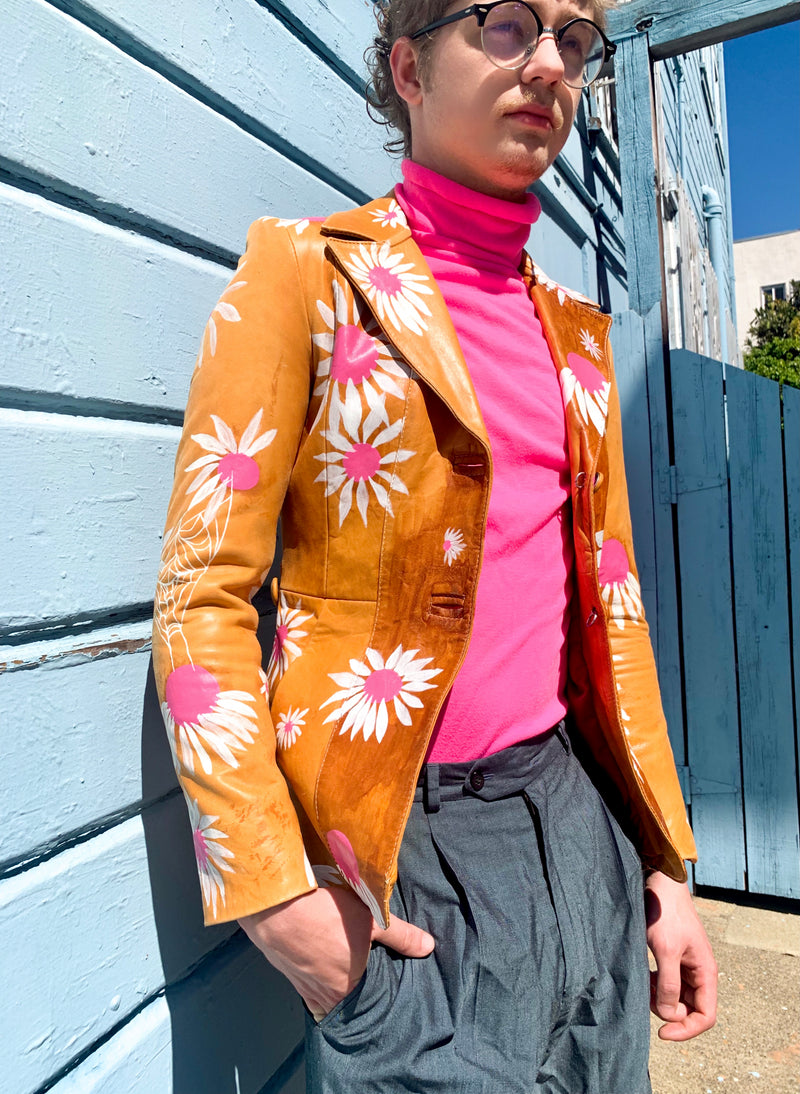 1970s Hand-Painted Flowers & Spiders Leather Jacket
