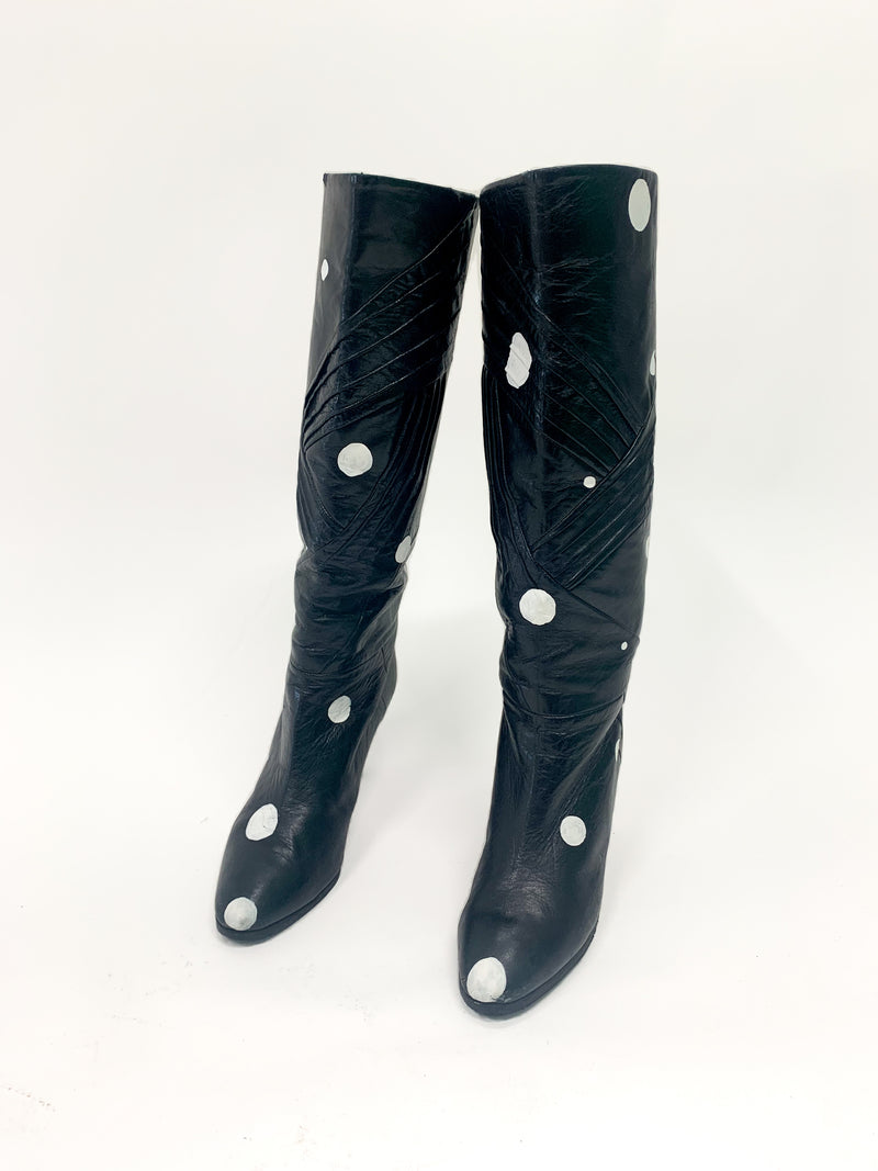 80s Leather Polka Dot Knee-High Boots