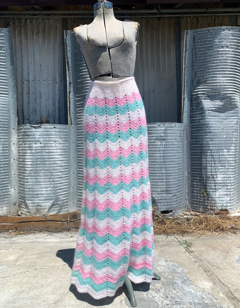 1970's Pastel Knit Maxi Skirt