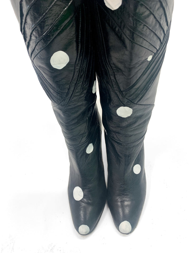 80s Leather Polka Dot Knee-High Boots