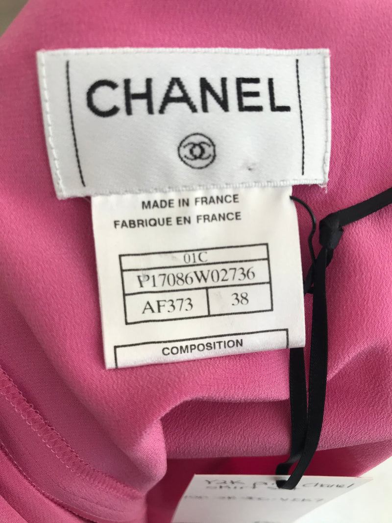 Y2K pink Chanel silk skirt set