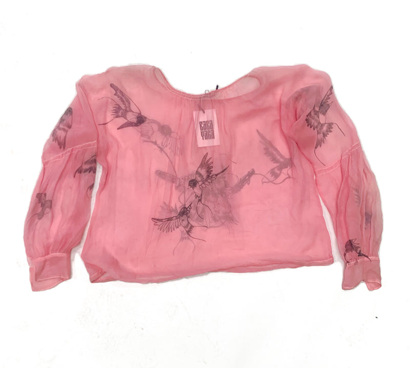 1930's Pink Sheer Top with Hand Drawn Birds