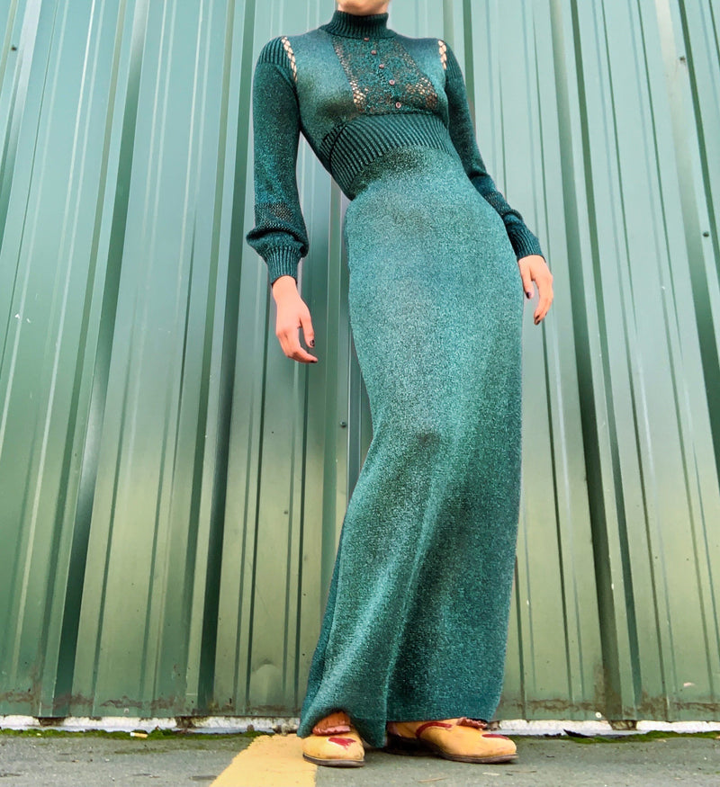1970's Green Knit Wenjilli Dress